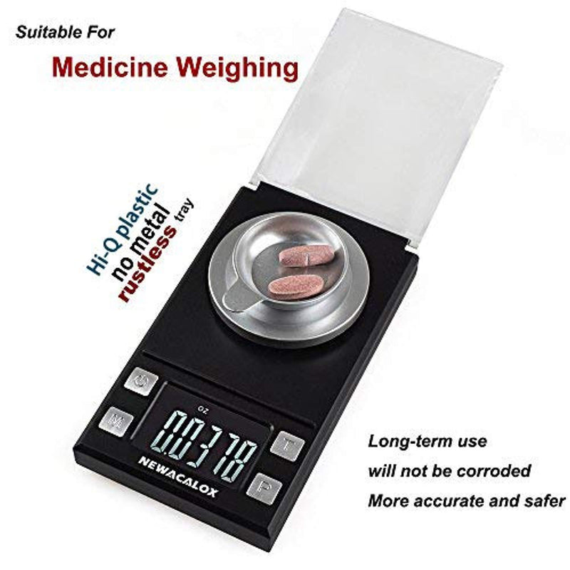 Digital Portable Milligram Scale 50 x 0.001g NEWACALOX High Precision Jewelry Lab Reload Powder Gold Scales,Tare with Calibration Weights