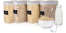 Set of 4 Cereal & Dry Food Storage Container (16.9 Cup/135.2oz) + FREE Chalkboard Labels and Marker - Airtight Lid - Suitable For Cereal, Flour, Sugar, Coffee, Rice, Snacks,