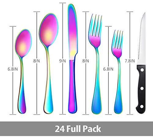 KaryHome 24 Piece Silverware Teivio  Set, Flatware Utensils Set Mirror Polished, Dishwasher Safe Service for 4, Include Knife/Fork/Spoon/Steak Knife/Wire Mesh Steel Cutlery Holder Storage Trays (Silver)