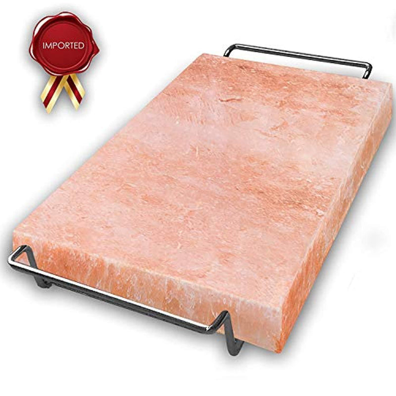 MAJESTIC PURE Himalayan Salt Block - Natural Pink Himalayan Salt Rock, with Stainless Steel Holder, 12in x 8in x 1.5in