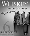 WHISKEY STONES EXTRA LARGE 6 LASER ENGRAVED STAINLESS STEEL BULLETS with Revolver Barrel Base. Reusable Chilling Rocks Stone Ice Cubes Chillers Cool Gift Set for Men Father Dad or Military by TANGRA