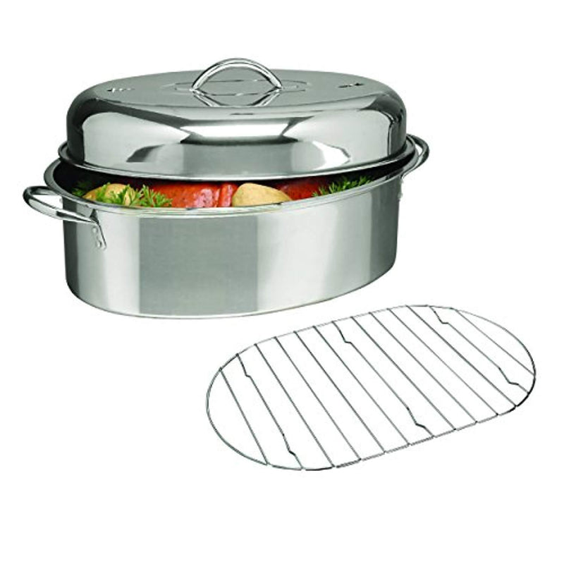 Gibson Home 64207.02 Top Roast 16-Inch Oval Roaster Pan with Lid and Rack, Stainless Steel