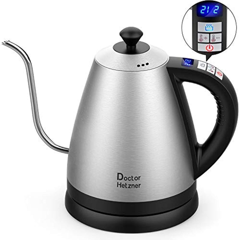 Electric Kettle with Variable Temperature, 1.2L Gooseneck Pour-Over Kettle for Drip Coffee and Tea, BPA-Free 304 Stainless Steel Kettle with LCD Display and Keep Warm Function Kettle, 1000W