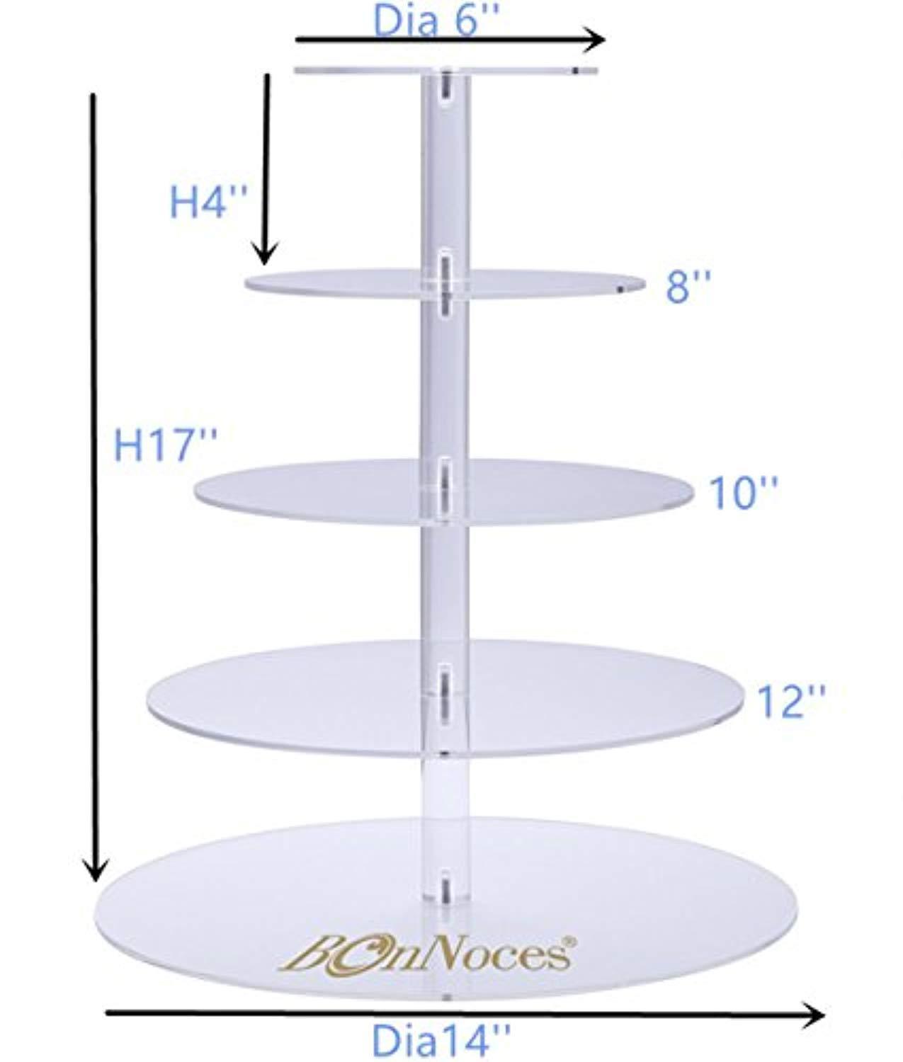 BonNoces 5 Tiers Round Acrylic Pastry Wedding Cupcake Stands Tower Tree-Cupcake Carrier-Clear Tiered Cake Stand Tall Jumbo-Round Dessert Stands-Cupcake Display Stand