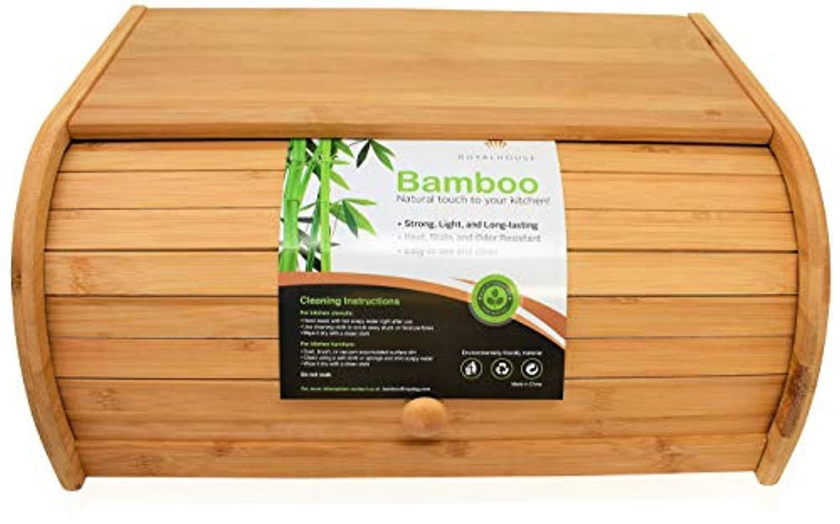 RoyalHouse Natural Bamboo Roll Top Bread Box Kitchen Food Storage - (Assembly Required)