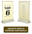 SUPER STAR QUALITY Clear Acrylic 2 Sided Frames With Gold Borders and Vertical Stand (Pack of 6) ) | Ideal for Wedding Table Number Holder, Double Sided Sign, Clear Photos, Menu Holders