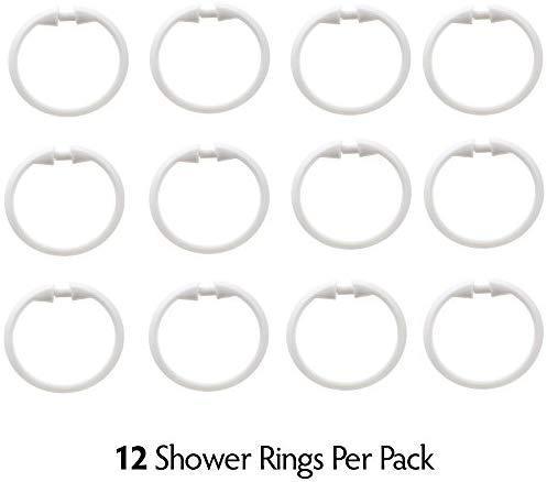 SlipX Solutions White Premium Plastic Shower Rings Provide Effortless Gliding on Standard Shower Rods (Set of 12, Easy Snap Closure, BPA-Free Plastic)