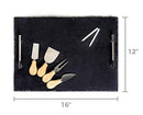 Slate Cheese Board - 7 pc Serving Tray Set 16"x12" Large - Stainless Steel Handles - Soapstone Chalk - 4 Cheese Knives - Foam Protective Feet by Proper Goods