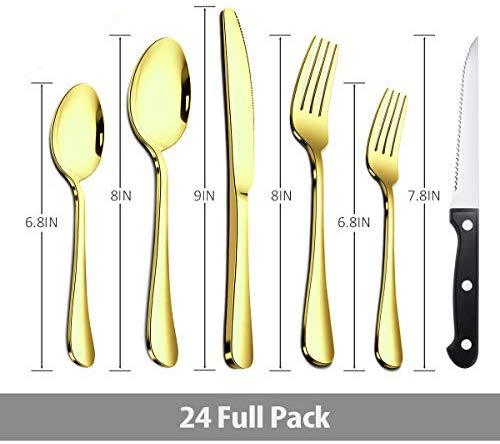 KaryHome  24-Piece Silverware  Set, Flatware Set Mirror Polished, Dishwasher Safe Service for 4, Include Knife/Fork/Spoon with Bamboo 5-Compartment Silverware Drawer Organizer Box