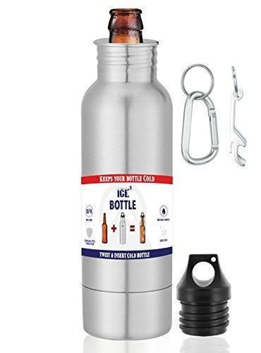 The Original Beer Bottle Cooler - Cold Beer Keeper - Stainless Steel Bottle Armor Insulator - Bottled Beer Armour Holder - Fits 12oz Bottles - Includes Bottle Opener & Keychain Carabiner (2 Pack) by Ice 2 Bottle