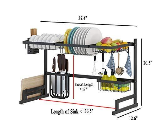 Stainless Steel Black Dish Drying Rack Over Kitchen Sink, Dishes and Utensils Draining Shelf, Kitchen Storage Countertop Organizer, Utensils Holder, Kitchen Space Saver (For Sink ≤ 32.5 inch)