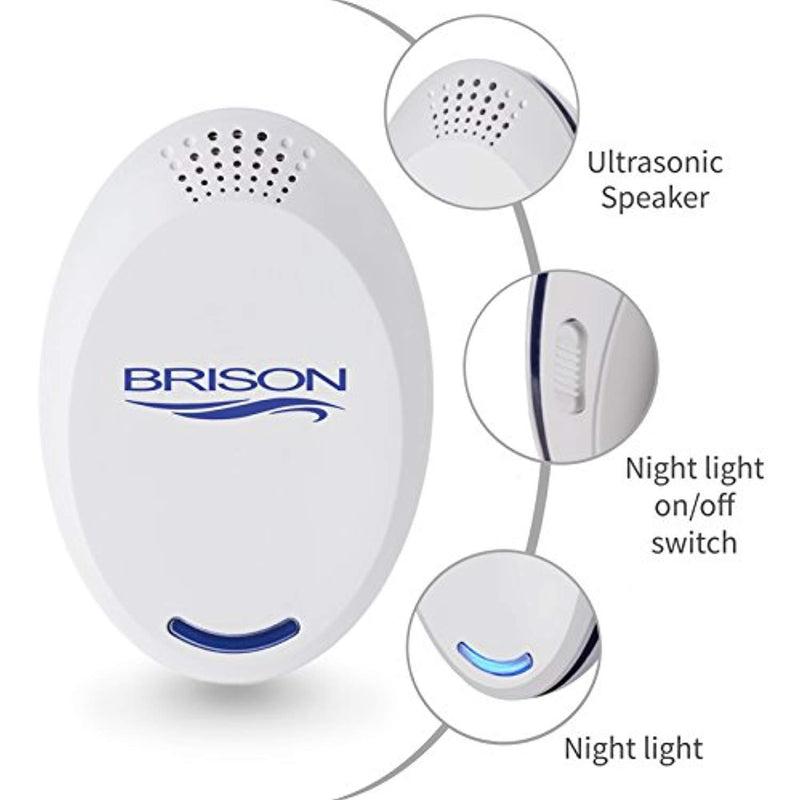 BRISON Ultrasonic Pest Repeller Plug-in Control Electronic Insect Repellent Gets Rid Mosquito Bed Bugs Roach Spiders Fleas Mice Ants Fruit Fl (4-Pack)