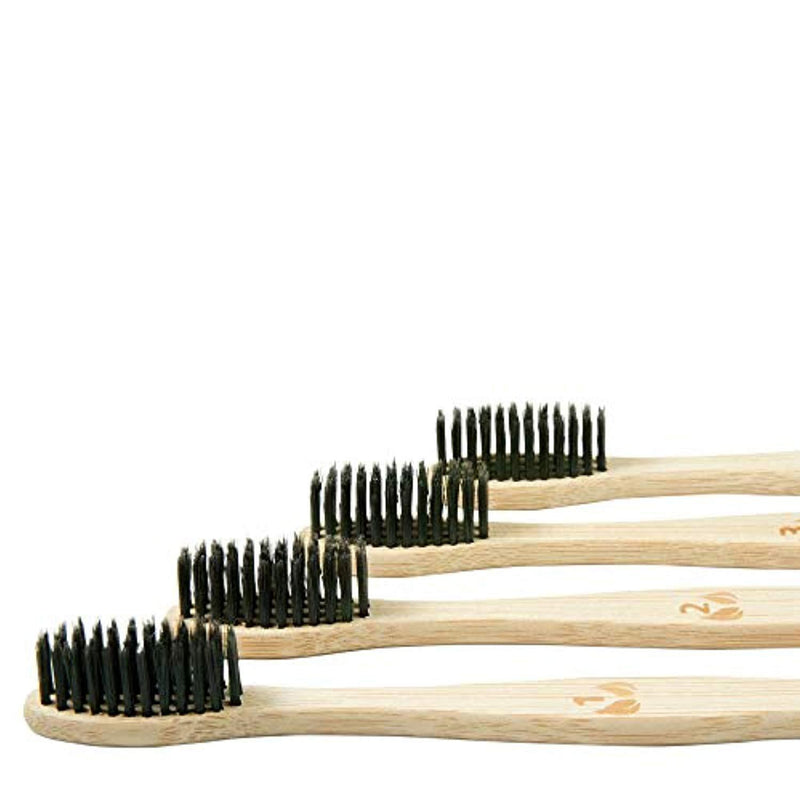 Bamboo Charcoal Toothbrush - Natural Biodegradable And Organic With 100% Eco Friendly BPA Free Bristles Smooth Wood Handle And Zero Waste Packaging - Pack Of 4 Wooden...