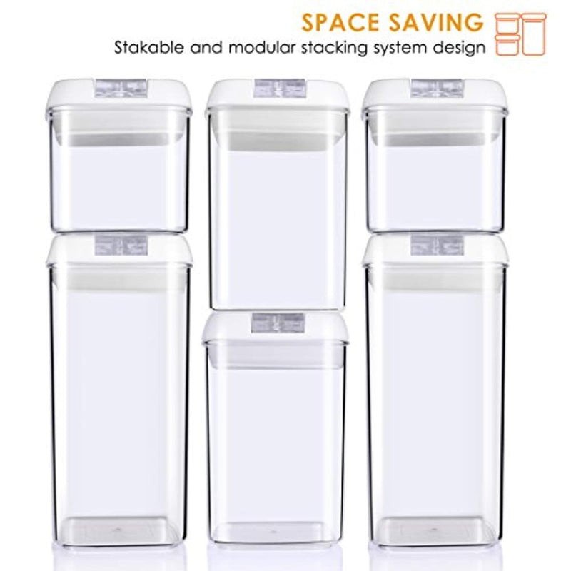 ME.FAN Air-Tight Food Storage Container Set - 6-Piece Set - Durable Plastic - BPA Free - Clear Containers with White Lids