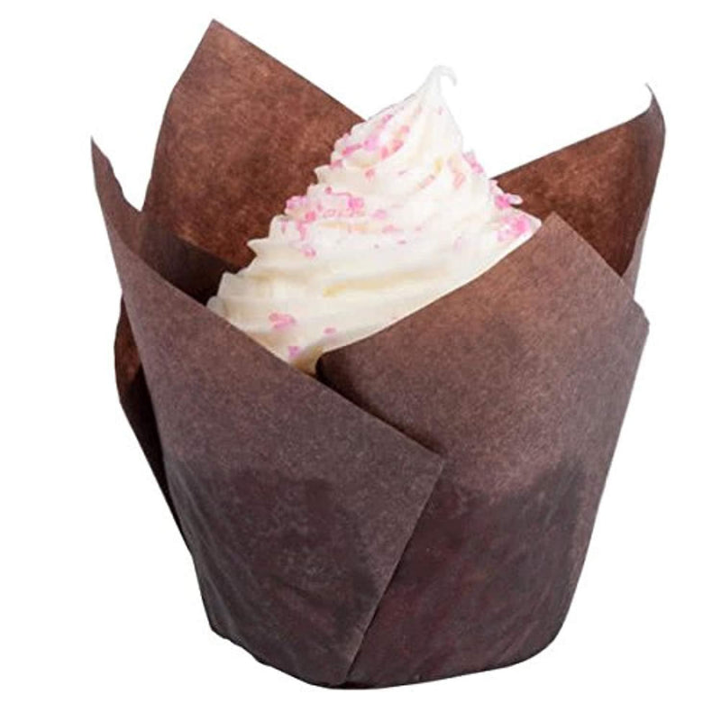 TribeCrew Brown Tulip Style Baking Cups, Medium, Sleeve of 200 perfect for baking muffins or cupcakes