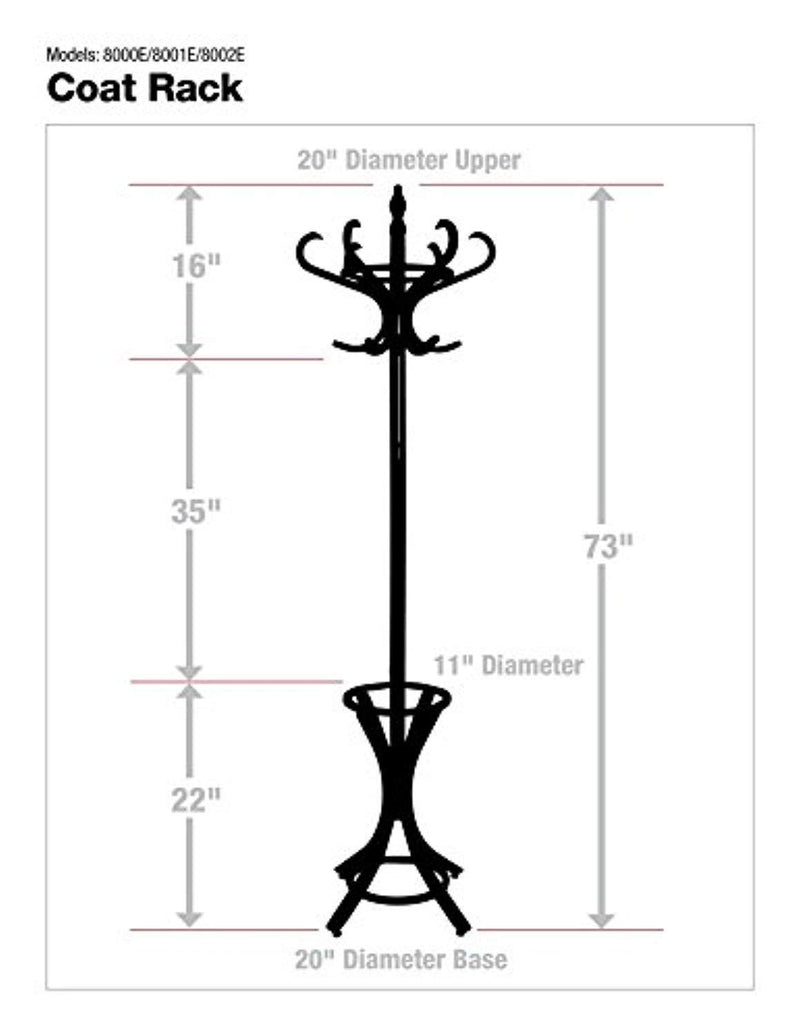 Headbourne 8000 Floor Standing Hat and Coat Rack with Umbrella Stand, Wood with Dark Walnut Paint Finish