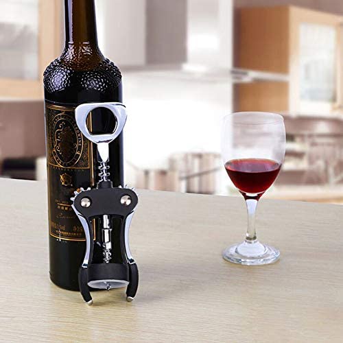 FOHO Wine Opener, Multifunctional Wing Corkscrew Wine Bottle Opener for all Cork Stoppered and Beer Cap Bottles, Luxury Waiter Corkscrew with Stopper Set for Wine Enthusiast, Waiters - Black