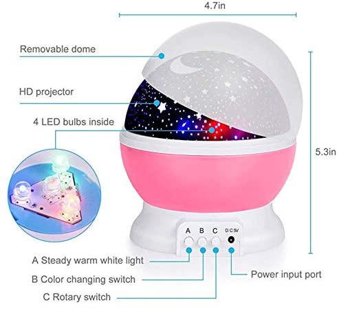 Kingtoys Moon Star Projector,Baby Night Lights， Romantic LED Night Light, 360-degree Rotating 4 LED Bulbs,Suitable for Parties, Children's bedrooms or to be Christmas Gifts.