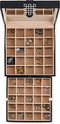 50 Slot Wooden Jewelry Box to Organize Earrings, Rings, Cuff Links with Mirror in Black Finish