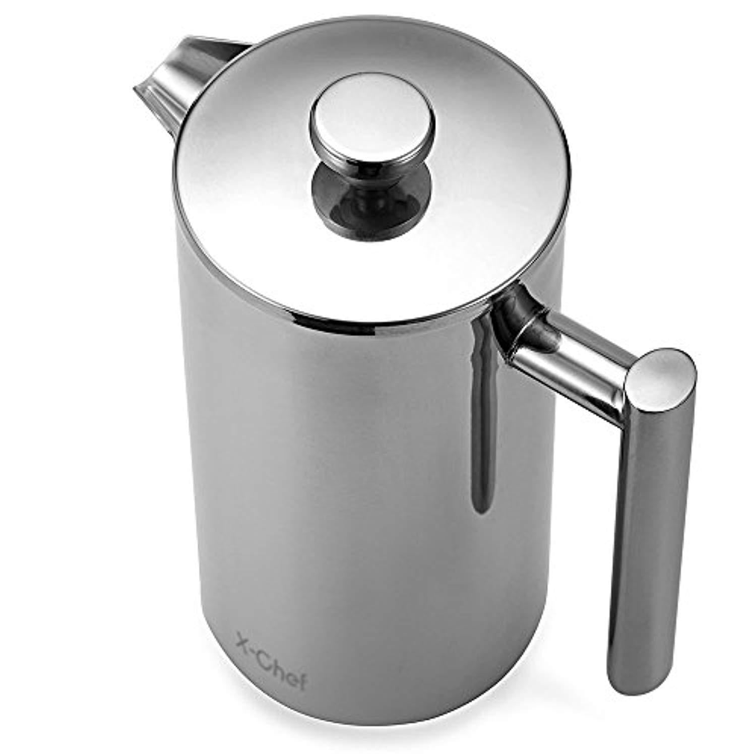 X-Chef Stainless Steel French Press, Large Espresso Coffee Maker-Double Filter, Vacuum Insulated for Home Office Camping 51oz/1500ML, 12 Cups