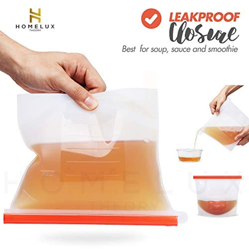 Homelux Theory Reusable Silicone Food Storage Bags | Sandwich, Sous Vide, Liquid, Snack, Lunch, Fruit, Freezer Airtight Seal | BEST for preserving and cooking | UPGRADED SIZE - 2 Large & 2 small