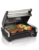 Hamilton Beach Electric Indoor Searing Grill with Removable Plates and Less Smoke, One Size, Brushed Metal