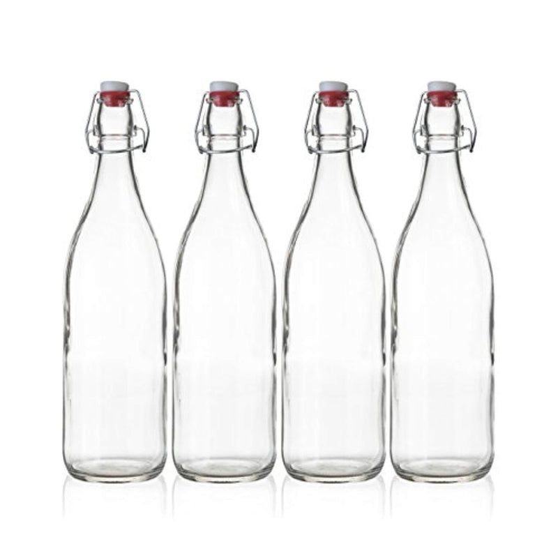 Seacoast Clear Glass Bottle with Swing Top Stopper, 33.75 Oz Round Pack of 4