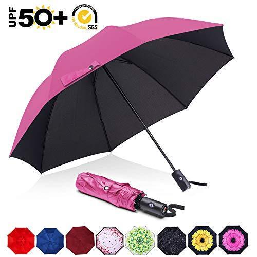 ABCCANOPY Umbrella Compact Rain&Wind Teflon Repellent Umbrellas Sun Protection with Black Glue Anti UV Coating Travel Auto Folding Umbrella, Blocking UV 99.98% (Black)