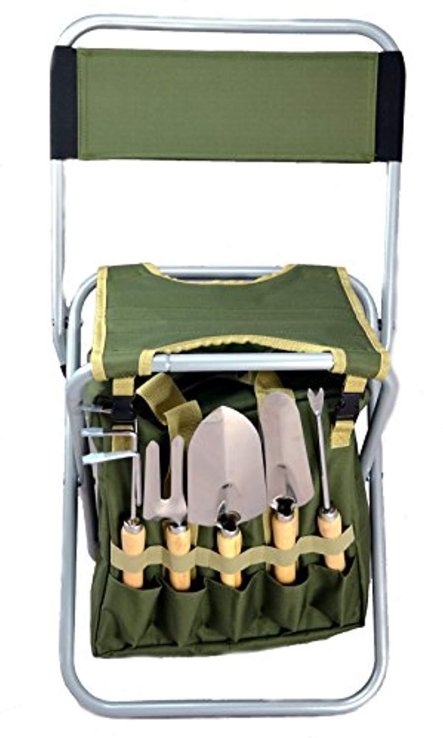 Infinite Cedar 10-piece Gardening Tool Set with Zippered Detachable Tote and Folding Stool Seat with Backrest