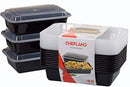 ChefLand One Compartment Microwavable Plastic Food Container with Lid Bento Box, Meal Prep Food Containers, Food Storage and Portion Control, Takeaway boxes Black, 10-Pack