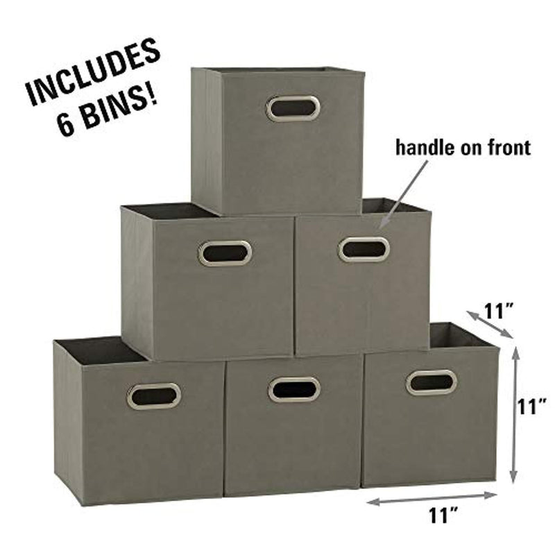 Household Essentials 84-1 Foldable Fabric Storage Bins | Set of 6 Cubby Cubes with Handles | Teafog, 6 lbs, Grey