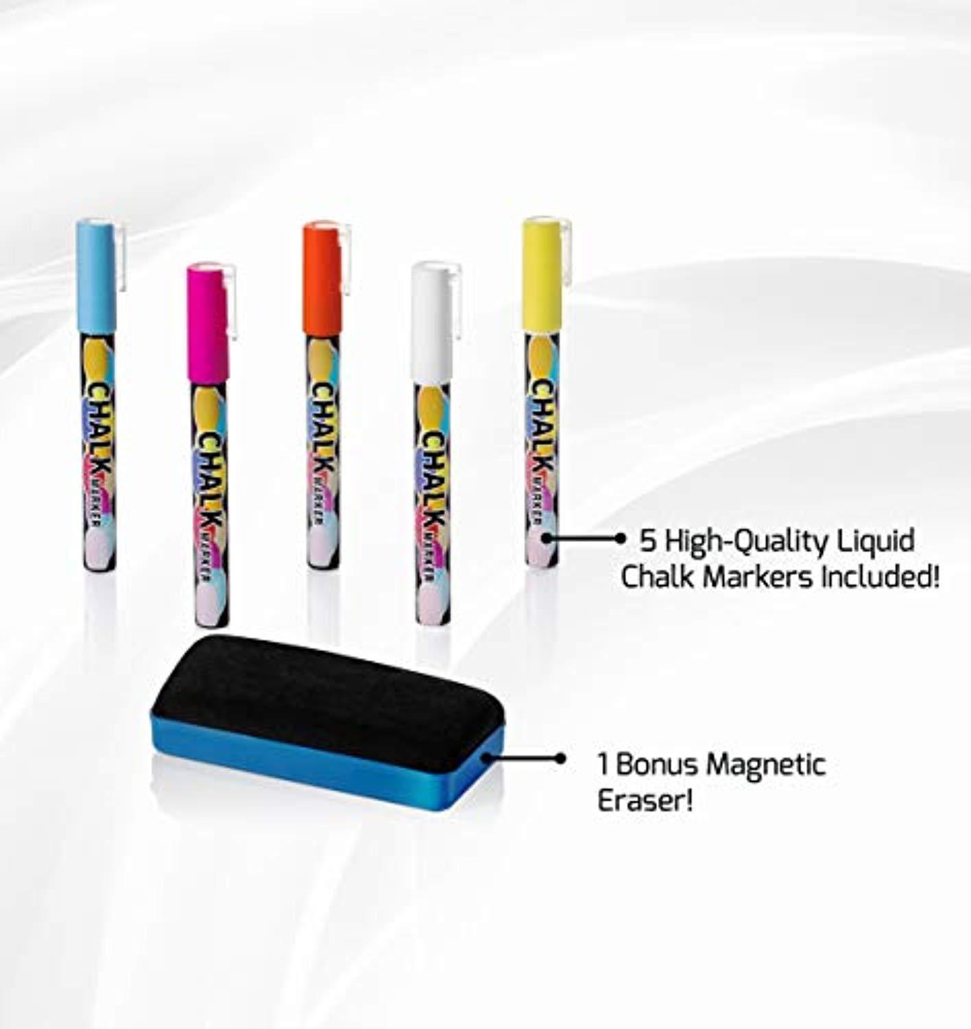 Chore Chart with 5 Chalk Markers for Multiple Kids - Magnetic Dry Erase Refrigerator Calendar Chalkboard for Activity and Reward - Reusable Home Family Star Board for Responsibility - 17" x 12"