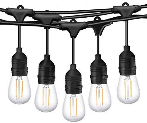 TWINSLUXES LED Patio Lights String 48FT With 2W x 24 Vintage Bulbs - Edison String Lights Outdoor, E26 Sockets Hanging Outdoor Lights, Weatherproof Commercial String of Lights for Bistro, Café, Garden