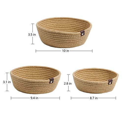 Goodpick 3pack Small Basket - Woven Jute Storage Basket for Kitchen Corner Basket for Snack Storage Cute Basket for CosmetiHome Storage Baskets for Shelves Gift Baskets, Hemp