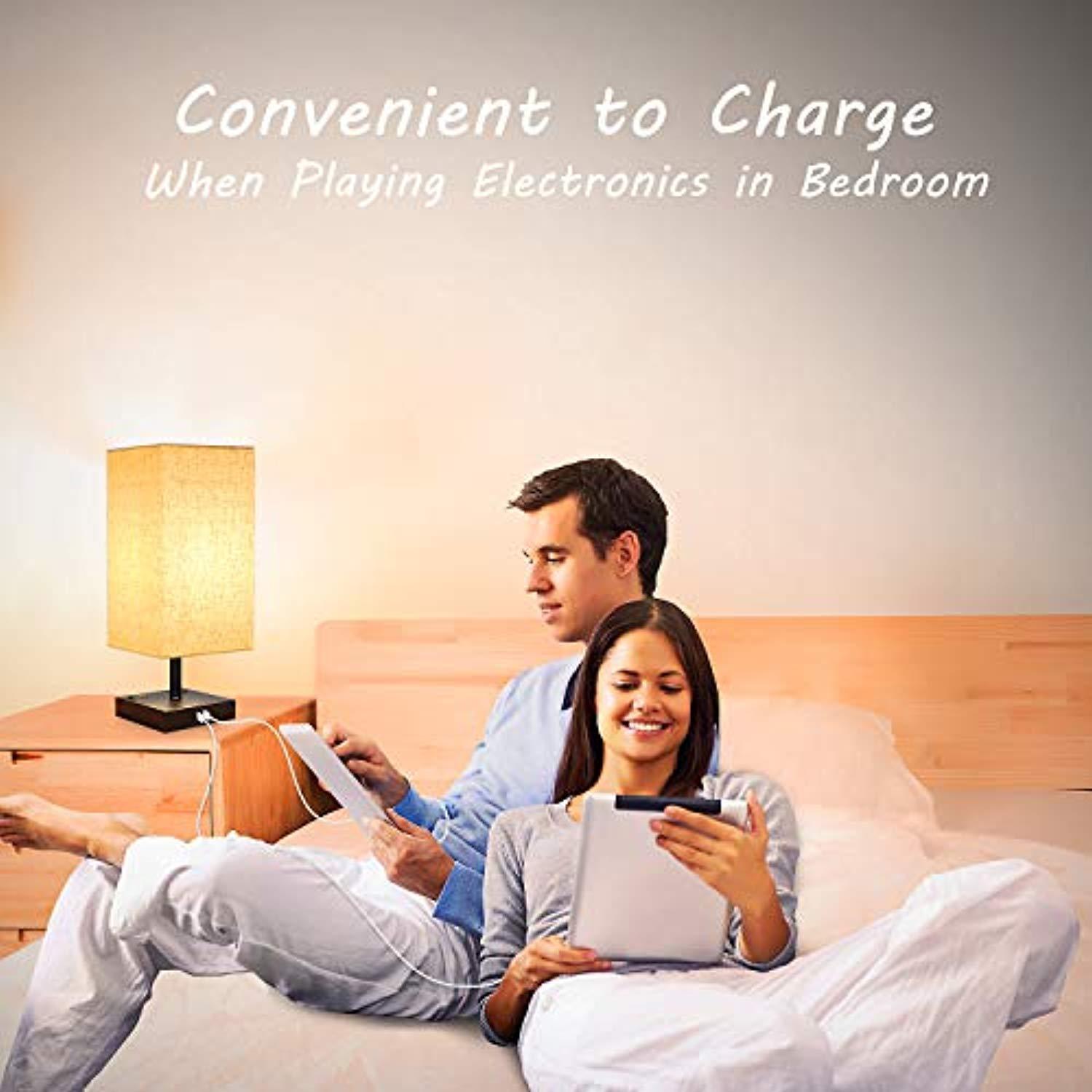 Touch Control Dimmable Table Lamp-Bedside Desk Lamp-Modern Nightstand Lamp for Bedroom Living Room Office with Two USB Charging Ports, Two AC Outlets,Dimmable Vintage 60W Equivalent LED Bulb Included