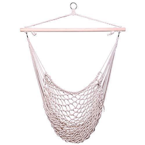 Z ZTDM Hanging Rope Chair, Swing Seat Cotton Canvas Hammock for Indoor Outdoor Garden Yard (Beige net Chair)