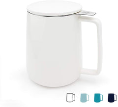 KitchenTour Porcelain Tea Mug with Infuser and Lid - Large Capacity Mug with Infuser Basket - 20oz, White
