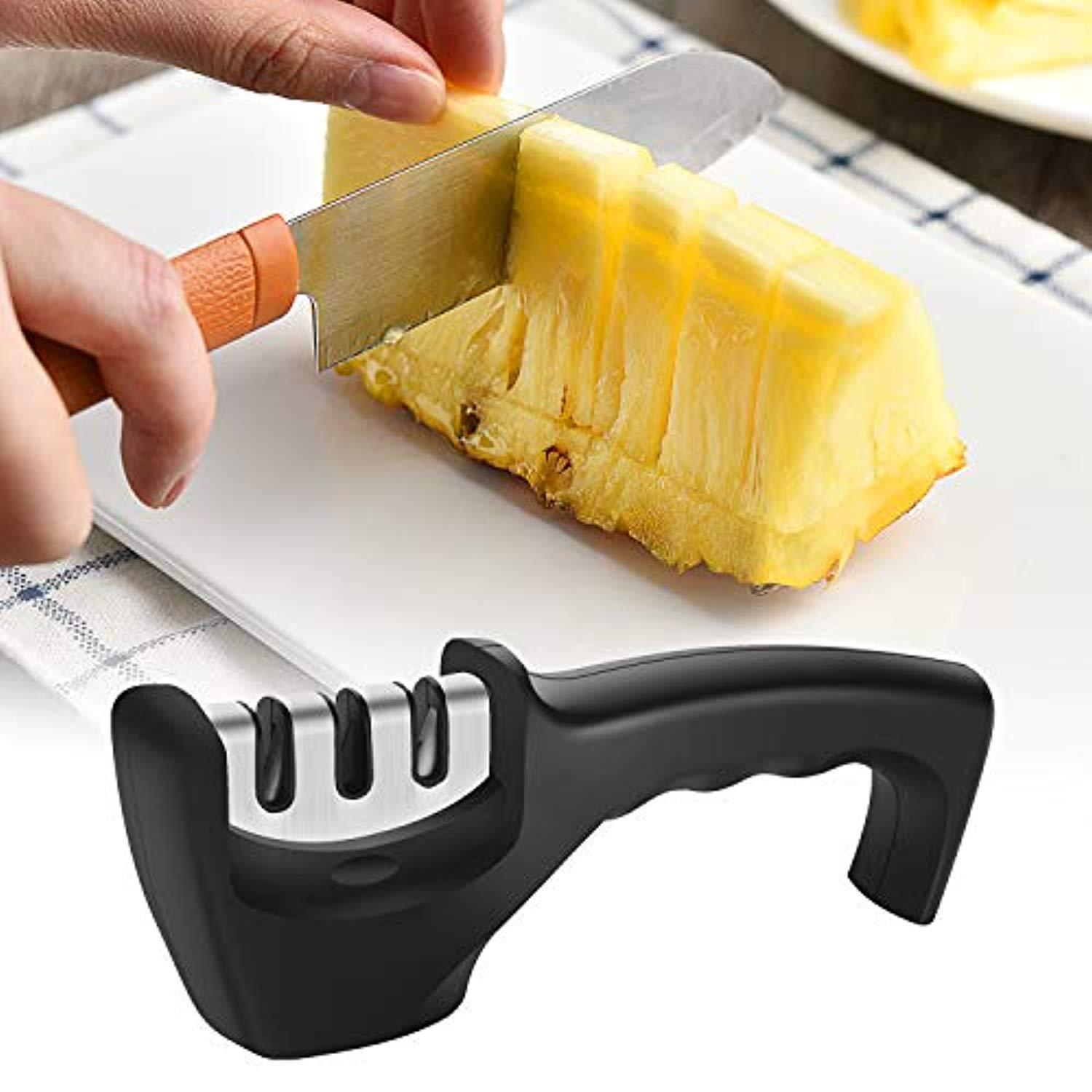 Knife Sharpener, Kitchen Knife Sharpener, 3-Stage Profession Knife Sharpening Tool, Helps Repair, Restore and Polish Blades, Ergonomic Design and Safe to Use