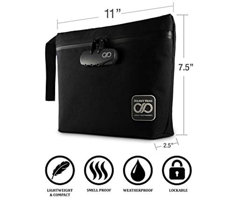Smell Proof Bag + Grinder Card | Durable Water Resistant Stash Bag W/Combination Lock & Inside Pouches for Your Herbs & Smelly Smoking Accessories: Pipe, Vape, Rolling Papers - 11x7.5x2.5