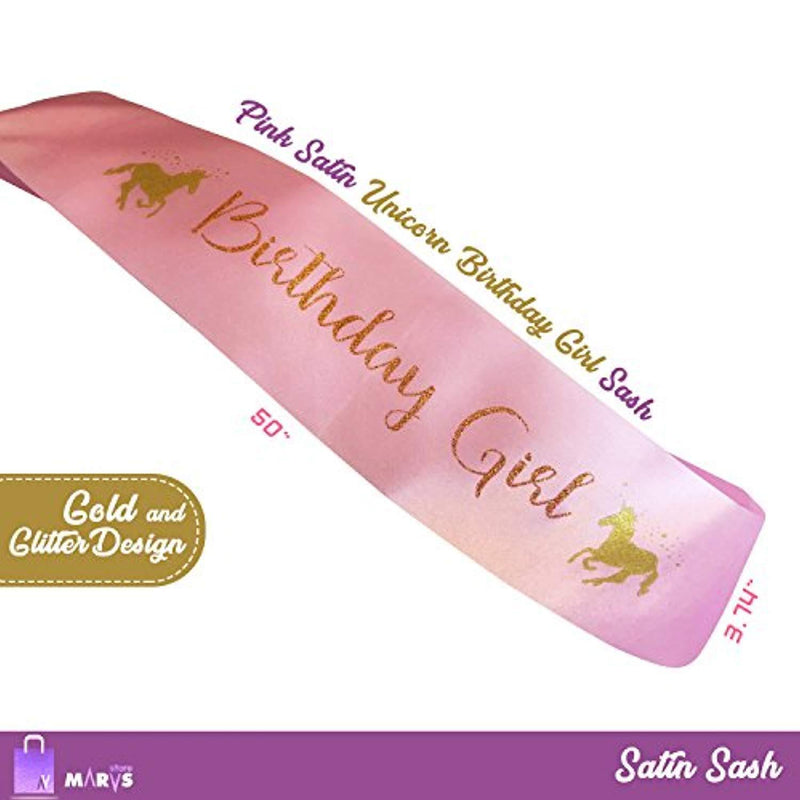 Unicorn Birthday Girl Set of Gold Glitter Unicorn Headband and Pink Satin Sash for Girls with eBook included,Happy Birthday Unicorn Party Supplies, Favors and Decorations - 2019 New. by Marvs Store