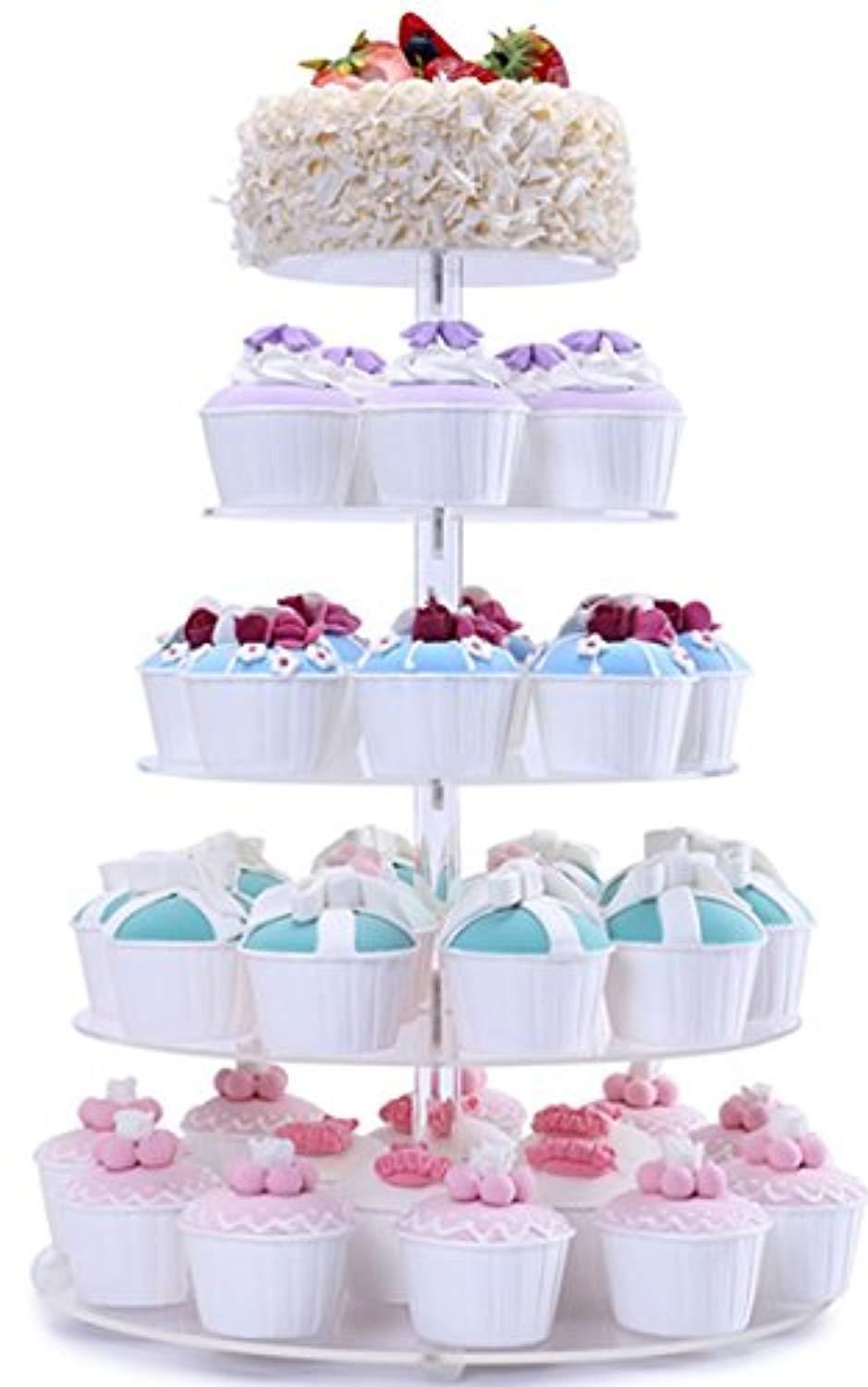 BonNoces 5 Tiers Round Acrylic Pastry Wedding Cupcake Stands Tower Tree-Cupcake Carrier-Clear Tiered Cake Stand Tall Jumbo-Round Dessert Stands-Cupcake Display Stand