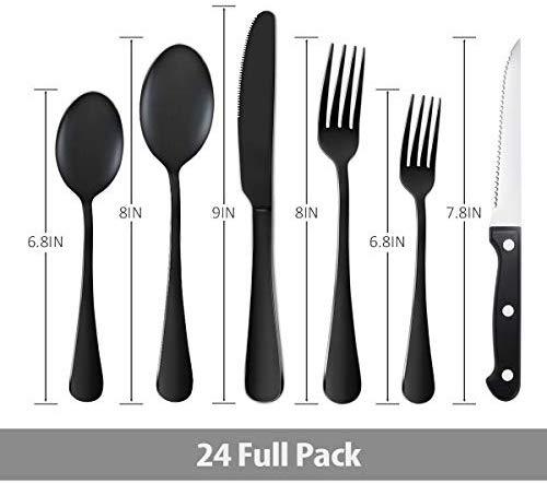 KaryHome 24 Piece Silverware Teivio  Set, Flatware Utensils Set Mirror Polished, Dishwasher Safe Service for 4, Include Knife/Fork/Spoon/Steak Knife/Wire Mesh Steel Cutlery Holder Storage Trays (Silver)