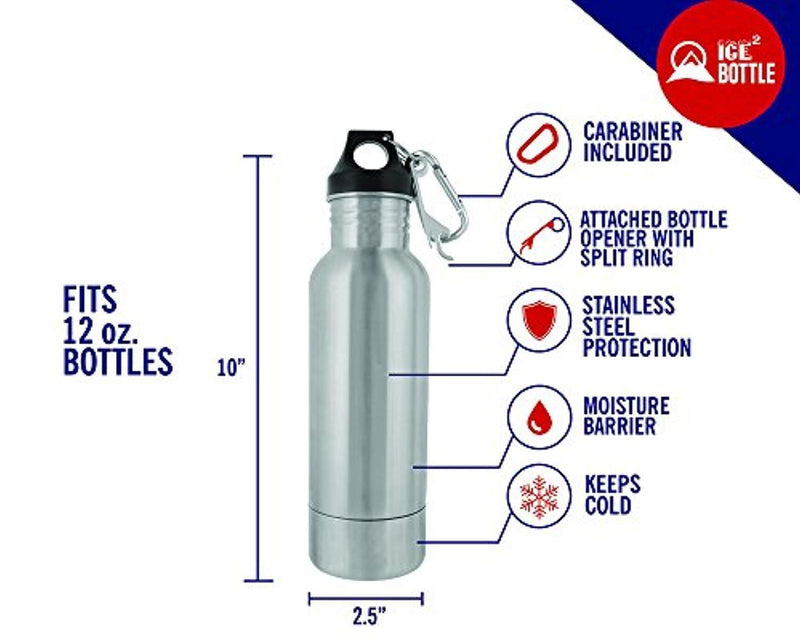 The Original Beer Bottle Cooler - Cold Beer Keeper - Stainless Steel Bottle Armor Insulator - Bottled Beer Armour Holder - Fits 12oz Bottles - Includes Bottle Opener & Keychain Carabiner (2 Pack)