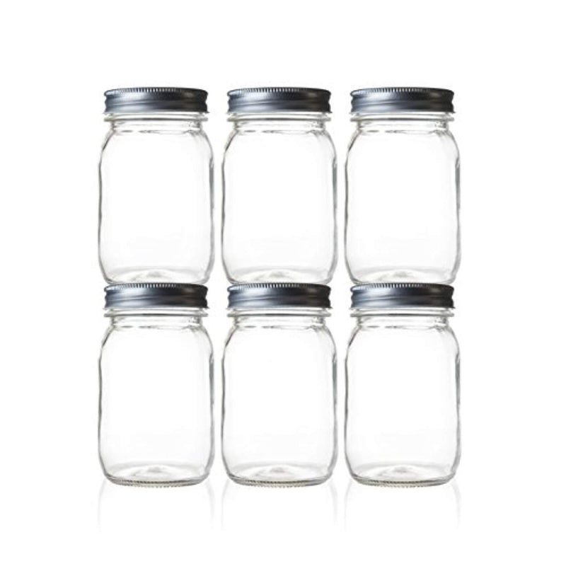 Seacoast 16 Oz Mason Jars, Regular Mouth With Steel Lids, (Set of 6)