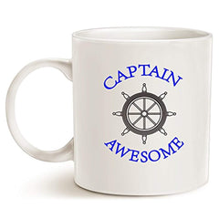 Funny Captain Awesome Coffee Mug Christmas Gifts, Unique Boat Steering Wheel Captain Awesome Porcelain Cup Gifts for Dad, Grandpa, Friend, White 14 Oz