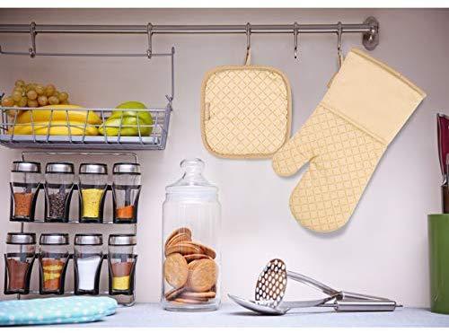 KES Kitchen Oven Mitts Set, Oven Mitts and Pot Holders, Heat Resistant with Quilted Cotton Lining, Non-Slip Surface 4 Pieces for Cooking, Baking, Grilling, Barbecue (Gray)