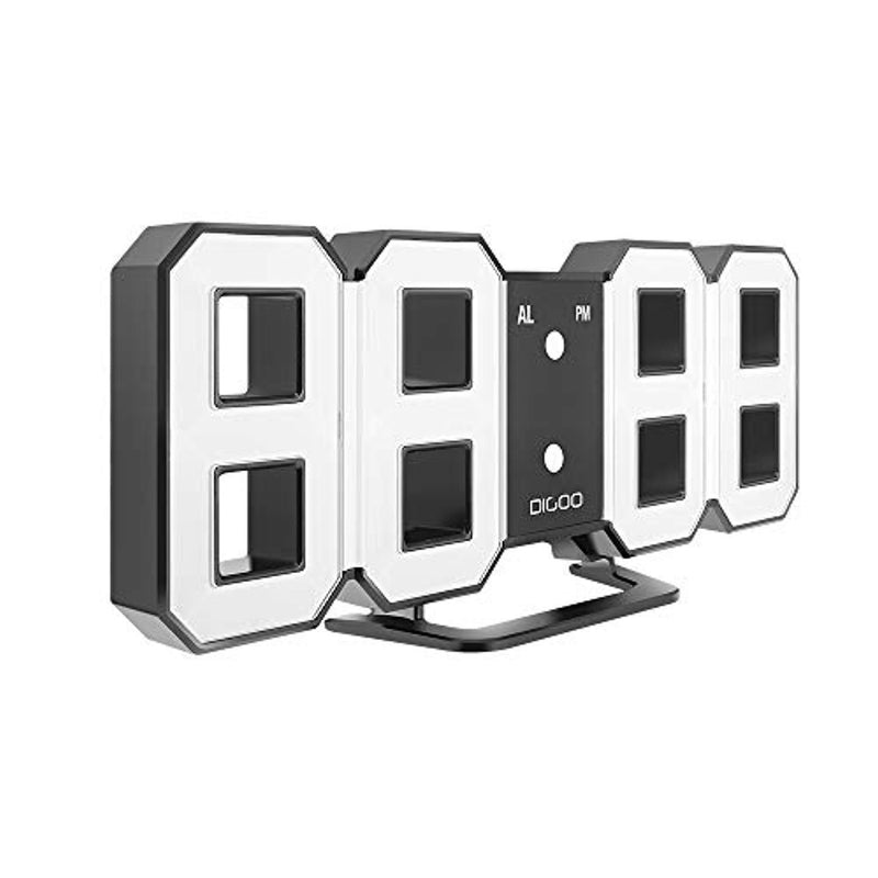 DIGOO DC-K3 3D Digital Alarm Clock, Wall Alarm clock, Led Electronic Clock With Snooze Function, 54 LED Light Beads Display，12/24 Hour Display，Adjustable Brightness，White