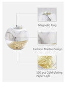 MultiBey Gold Paper Clips in Elegant Magnetic Marble White Clip Holder, 28mm, 100 Clips per Box