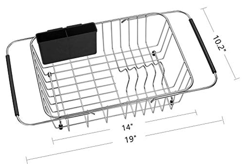 KESOL Expandable Dish Drying Rack, 304 Stainless Steel Over Sink Dish Drainer, Dish Rack in Sink or on Counter with Utensil Drying