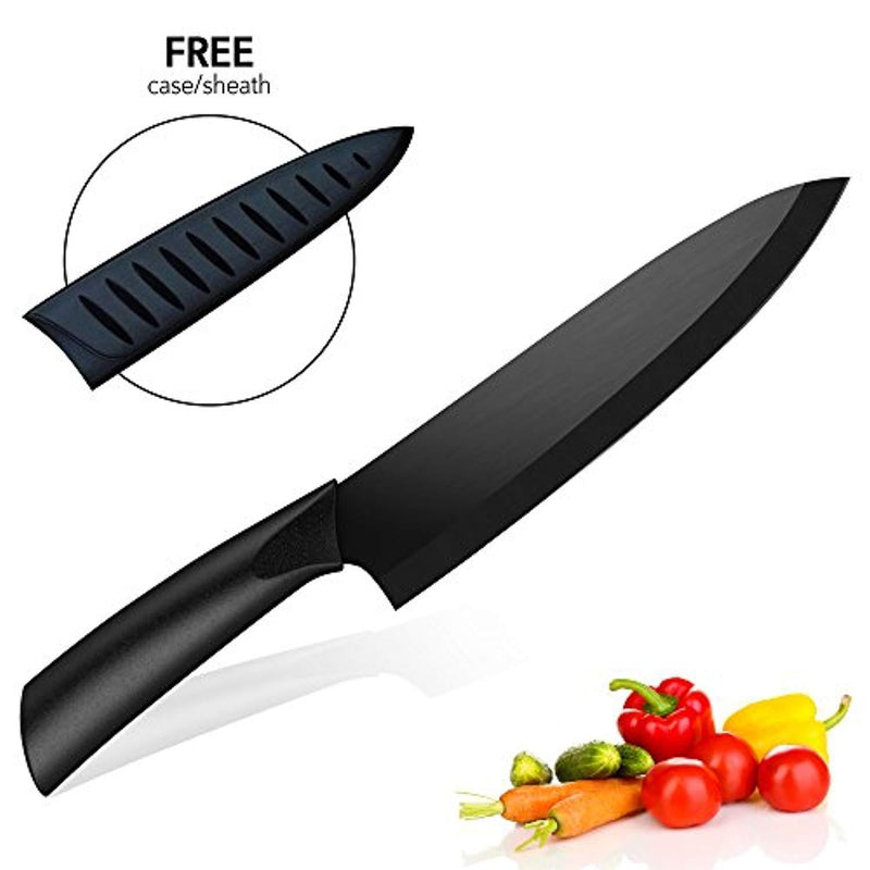 Ceramic Chef’s Knife – Best & Sharpest 8-inch Black Professional Kitchen Knife – Latest & Hardest Blade That Doesn’t Need Sharpening for Years – Comes with FREE Stylish Blade Cover/Case